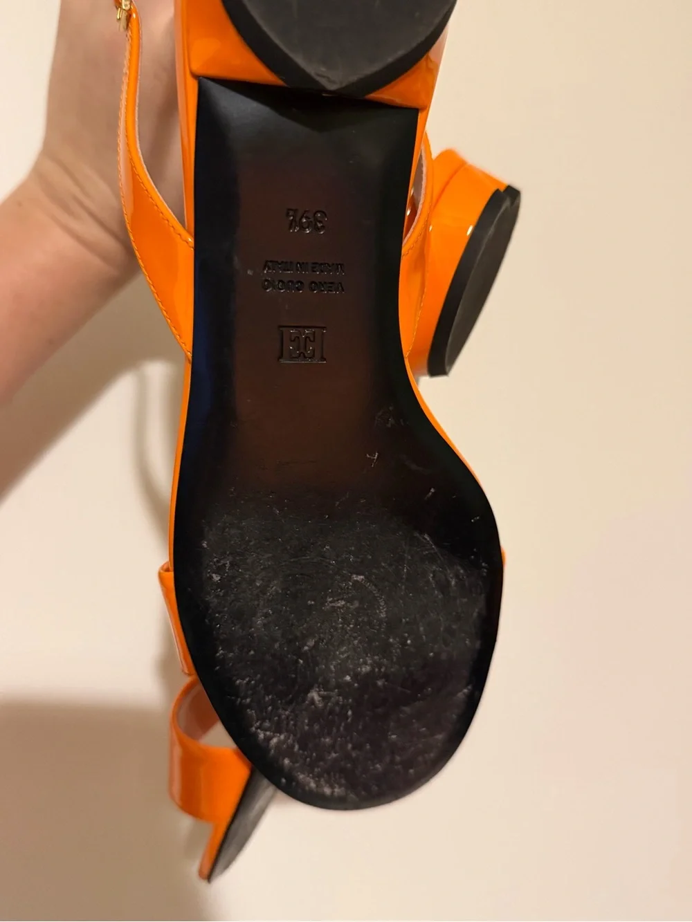 Escada Orange Patent Leather Slingback Sandals size 39.5 - Picture 7 of 9